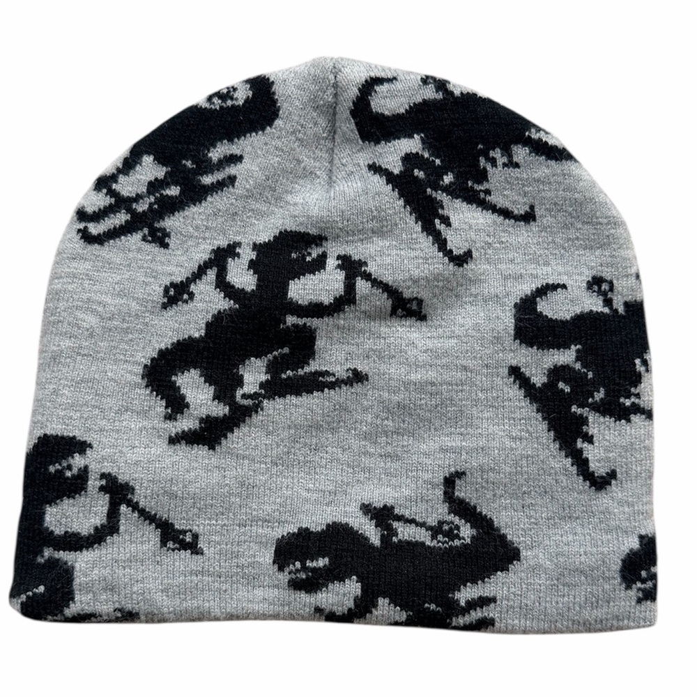 ADDIE & TATE Gray and Black Skiing Dinosaurs Beanie